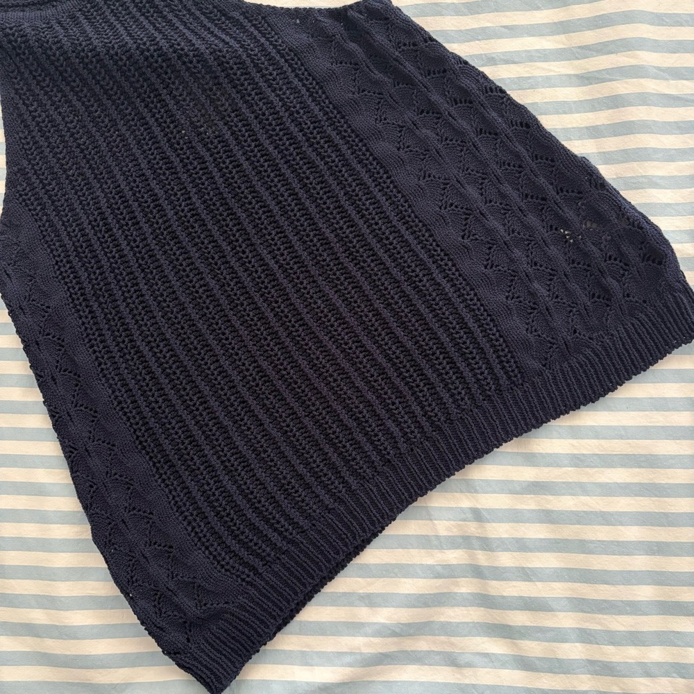 Sezane Jessica Knit Top Halter Cross Back Top Cotton Blend In Navy Size M NWOT - Picture 8 of 10